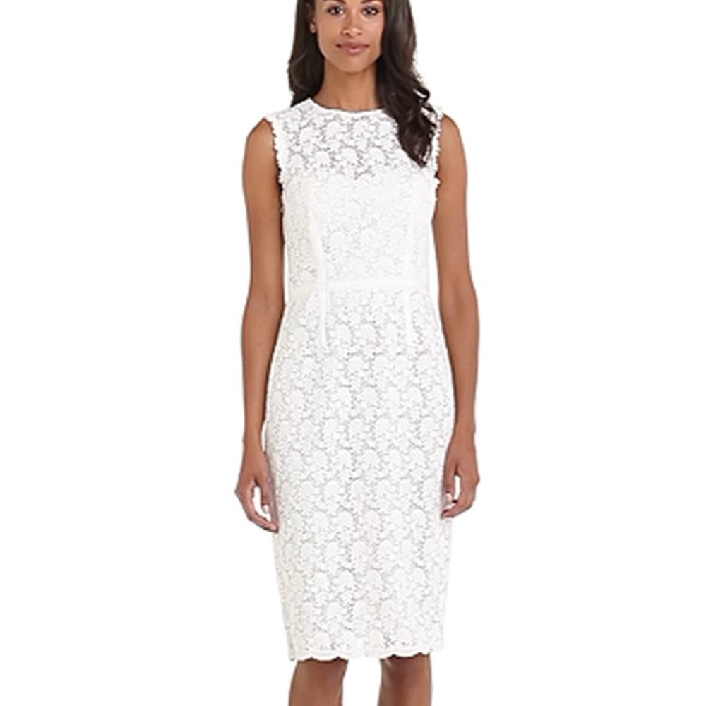 JILL STUART Illusion Yoke Lace Sheath Ivory White Knee Length Bridal Dress 2